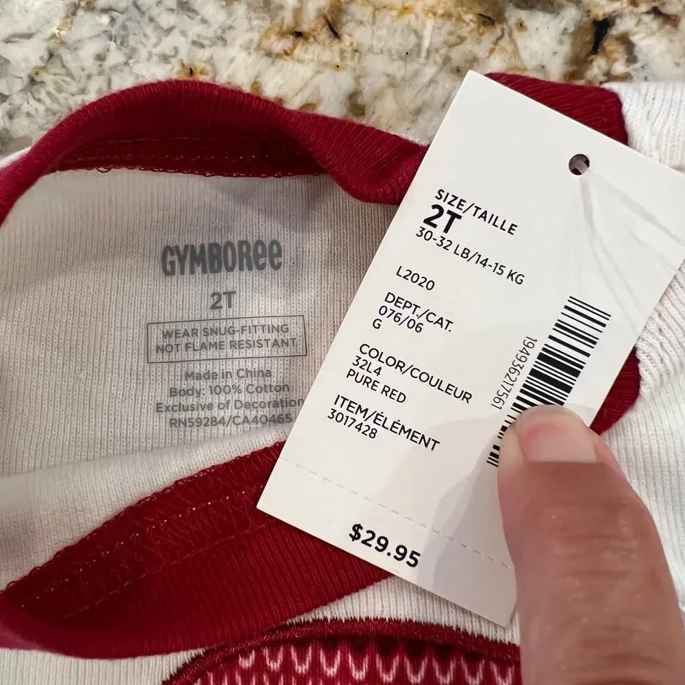 NWT Gymboree Boys Red & Ivory W/Skiing Christmas Bear Cotton Pajamas